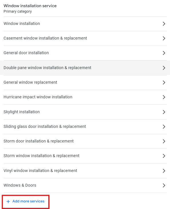 Google Business Page Services Under Each Category